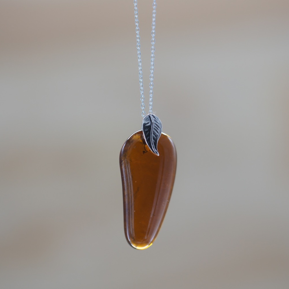 Beer Necklace Brown Jewelry Sterling Silver Leaf Unique Alcohol Gift Seaglass